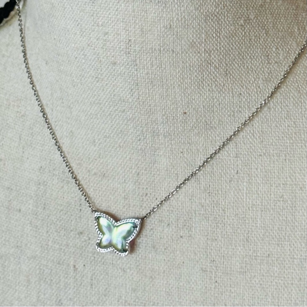 Kendra Scott Lillia Butterfly Pendant Necklace-Silver/Indigo Dichroic Glass - Picture 4 of 8